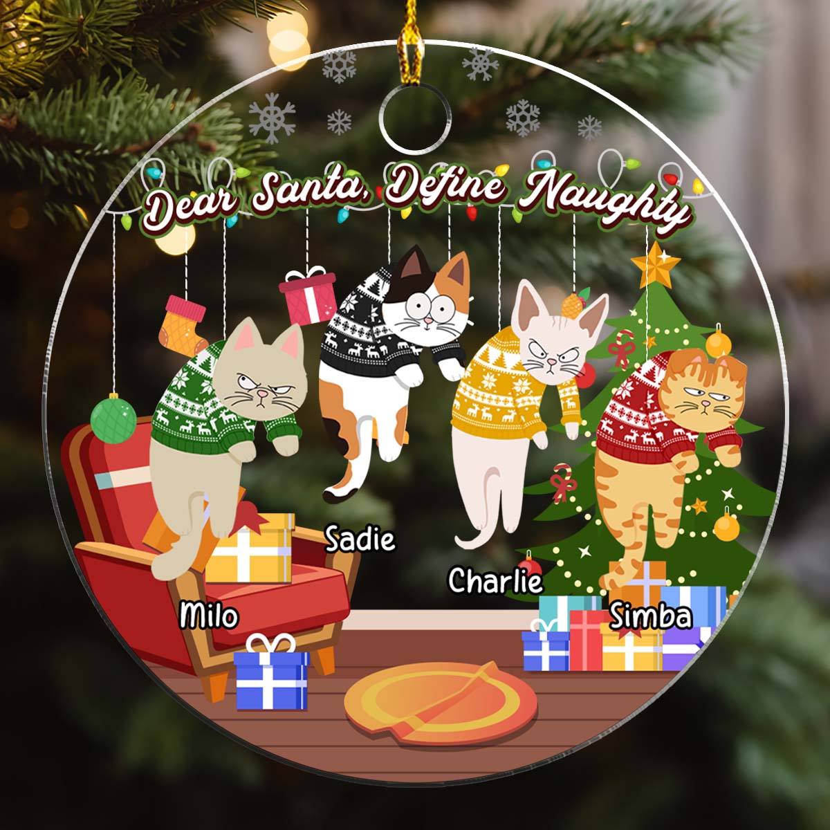 Feliz Naughty Cats - Personalized Acrylic Ornament