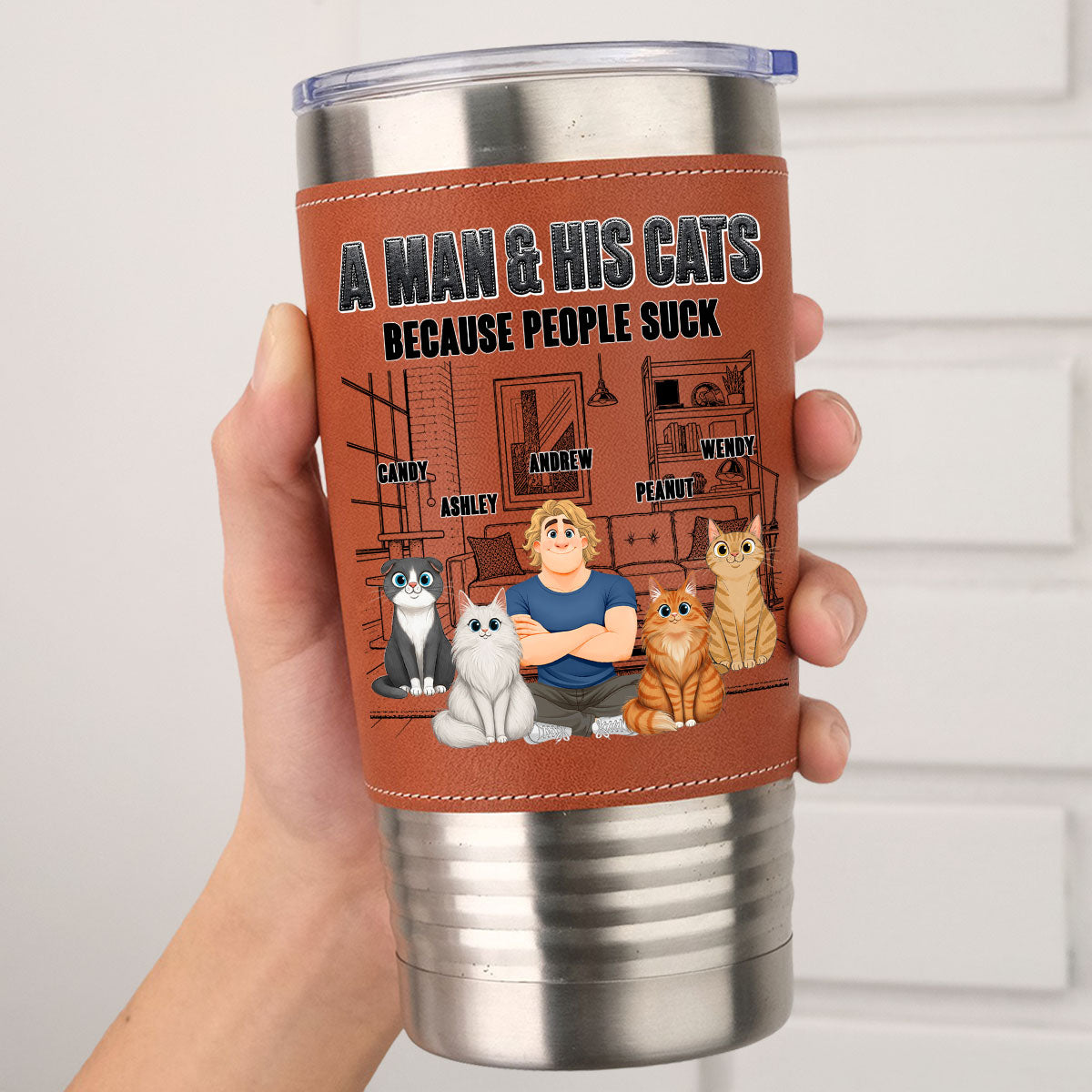 Custom Father's day Birthday Gifts For Cat Dad, Cat Lovers • Cat Over People - Personalized Leather Tumbler