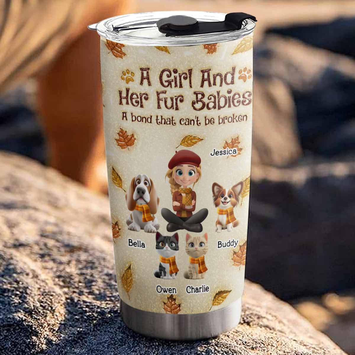 Custom Christmas Birthday Gifts For Pet Mom, Pet Lovers • A Girl And Her Fur Babies Autumn - Personalized 3D Inflated Effect Tumbler