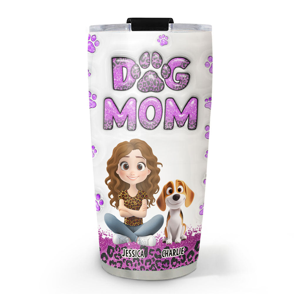 Custom Christmas Birthday Gifts For Dog Mom, Dog Lovers • Dog Mom Leopard Version 2 - Personalized 3D Inflated Effect Tumbler