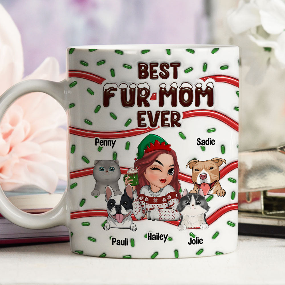 Custom Mother's day Birthday Gifts For Dog Mom, Dog Lovers • Best Fur Mom Cake - Personalized 3D Inflated Effect Mug