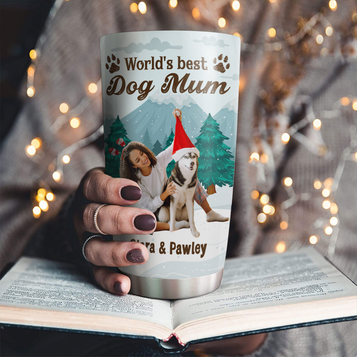 Custom Photo Christmas Birthday Gifts For Dog Mom, Dog Lovers • Winter View From Dog Mom Photo - Personalized Tumbler