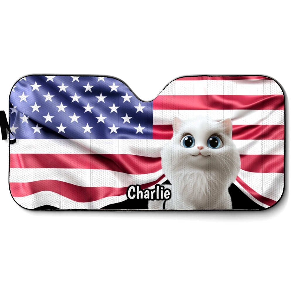 Custom Christmas Birthday Gifts Car Accessories for Cat Parents • Proud American Cats - Personalized Car Sunshade