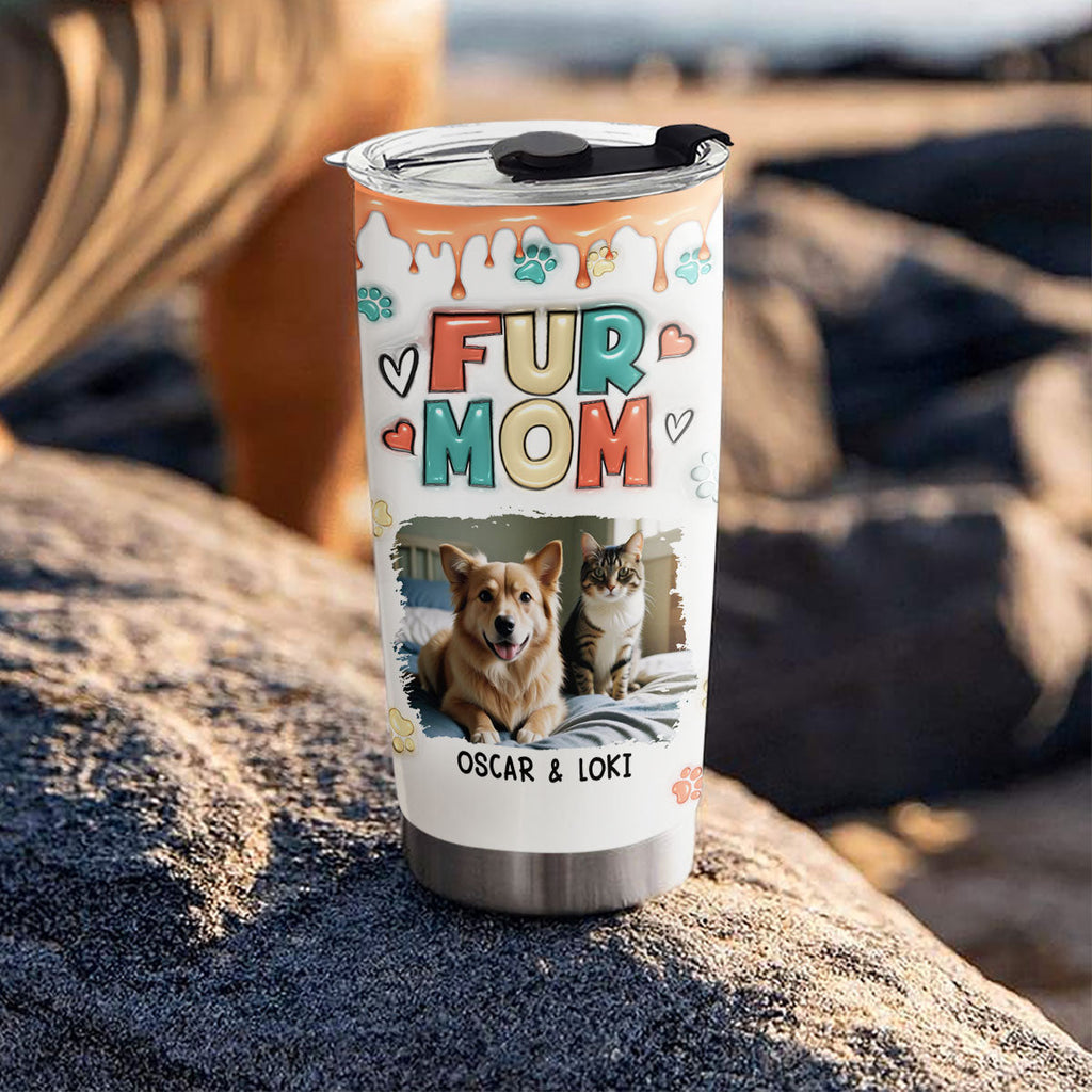 Custom Mother's day Birthday Gifts For Pet Mom, Pet Lovers • Cute Mom Of Pets Photo- Personalized 3D Inflated Effect Tumbler