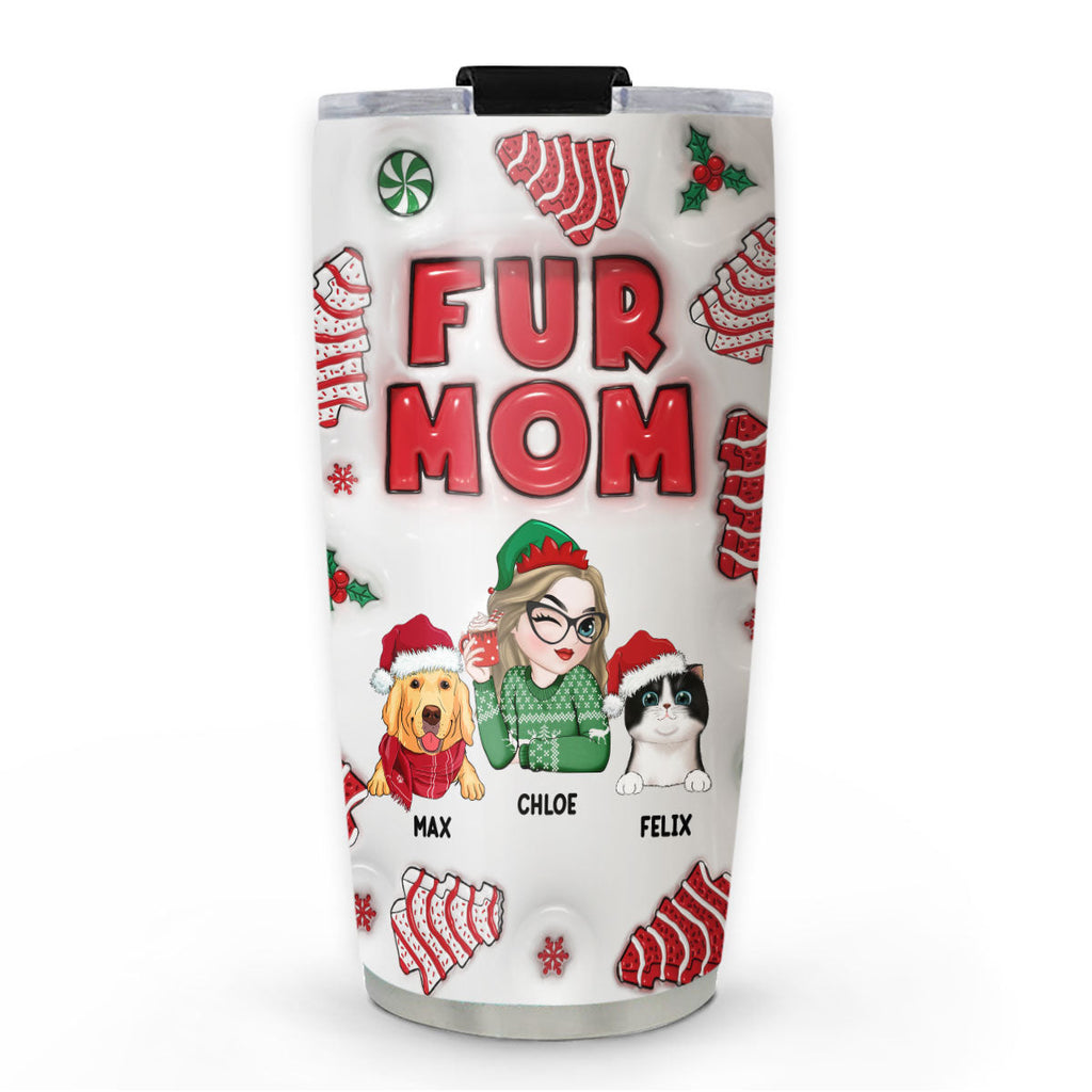Custom Christmas Birthday Gifts For Pet Lovers • Pet Mom Christmas Cake - Personalized 3D Inflated Effect Tumbler