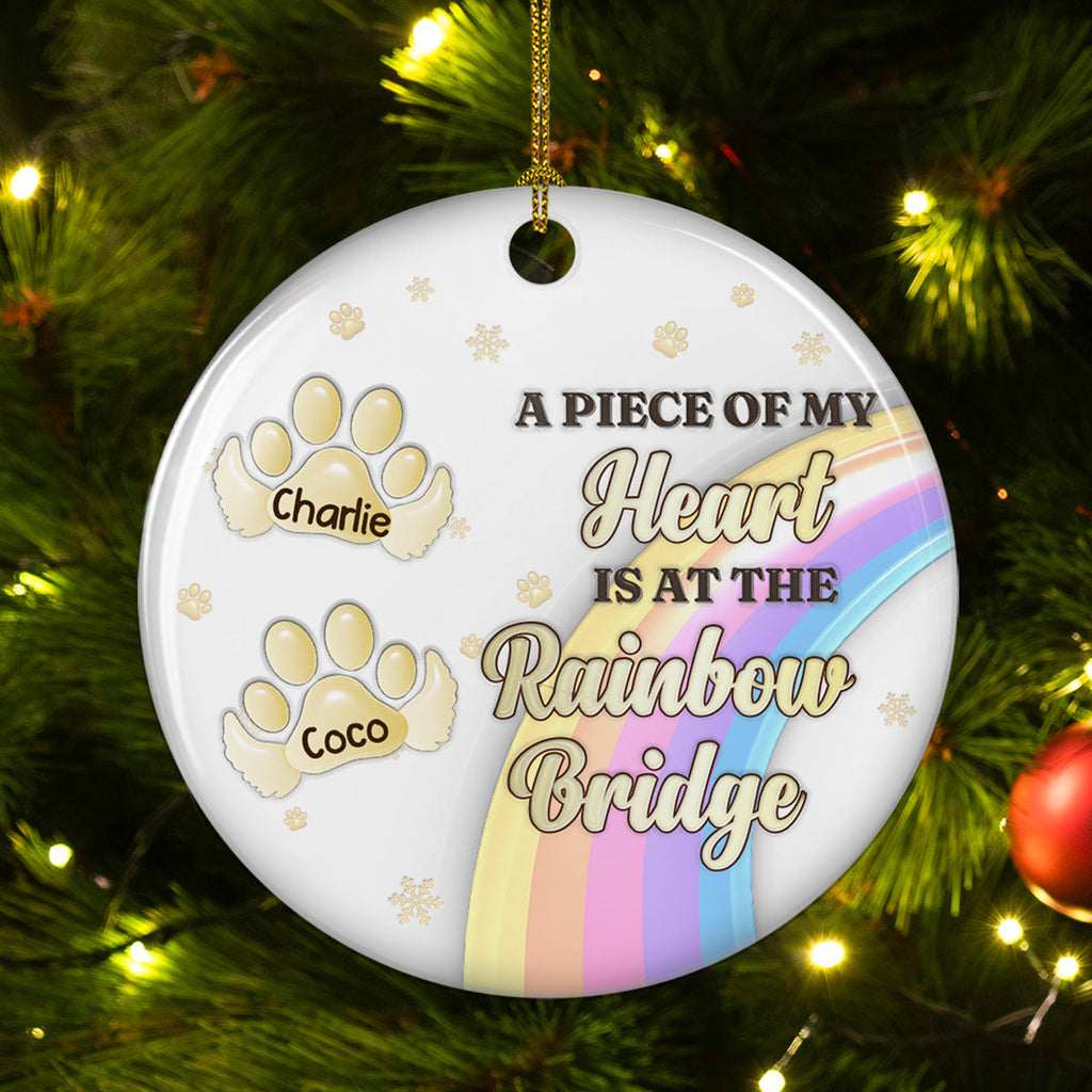 Custom Christmas Memorial Sympathy Gifts For Dogs, Cats • Crossed The Rainbow Bridge - Personalized 3D Inflated Effect Ceramic Ornament