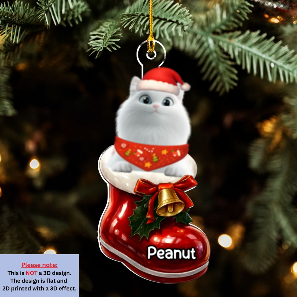 Custom Christmas Decor Home Birthday Gifts For Cat Mom, Cat Lovers • Cat Here In Your Shoes - Personalized 3D Effect Acrylic Ornament