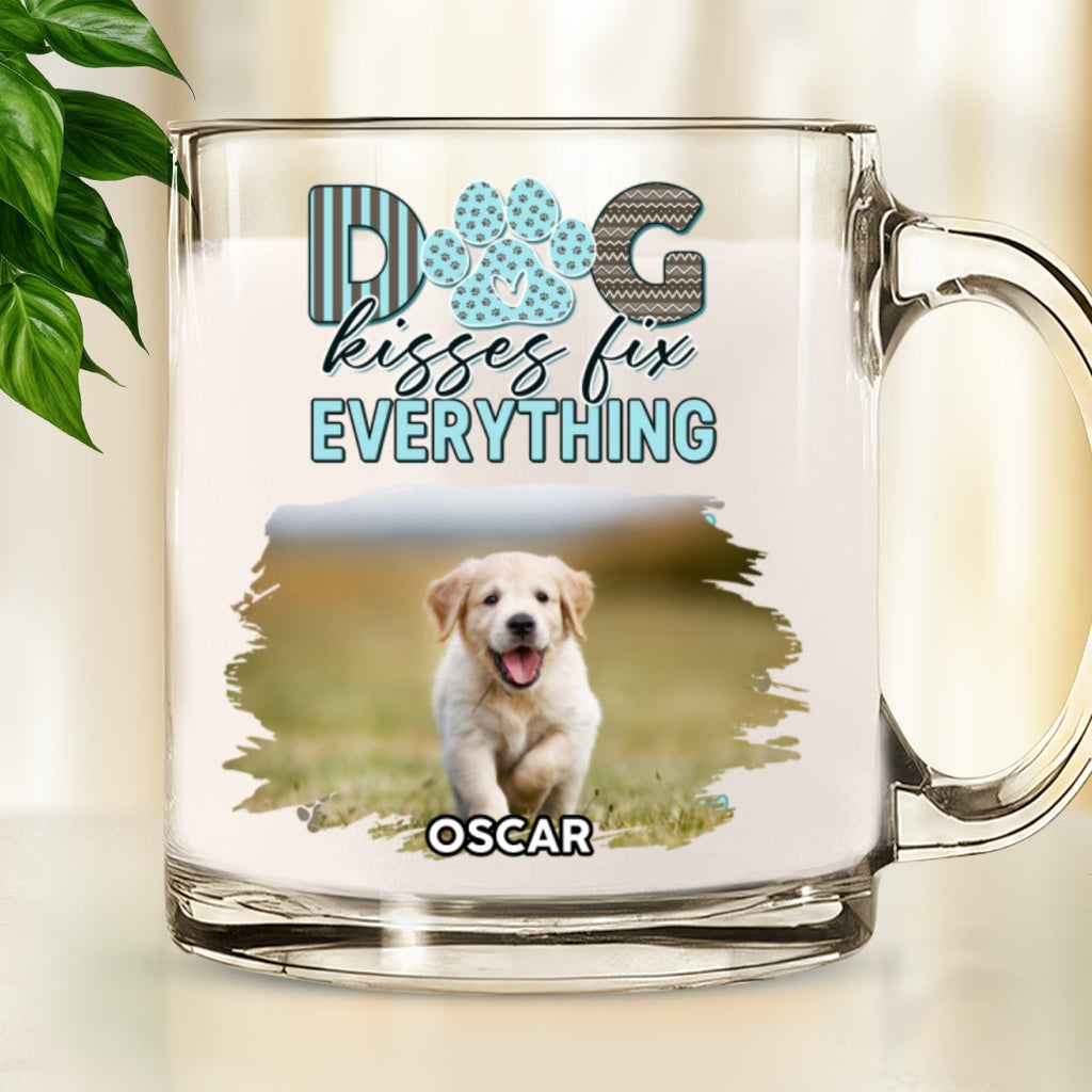 Custom Photo Christmas Birthday Gifts For Dog Lovers • Dog Kisses Above All Photo - Personalized Glass Mug
