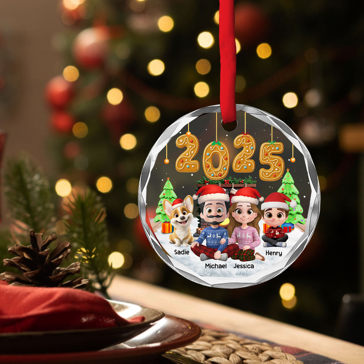 Custom Christmas Decor Home Birthday Gifts For Dog Lovers • Family Of The Year - Personalized Glass Ornament