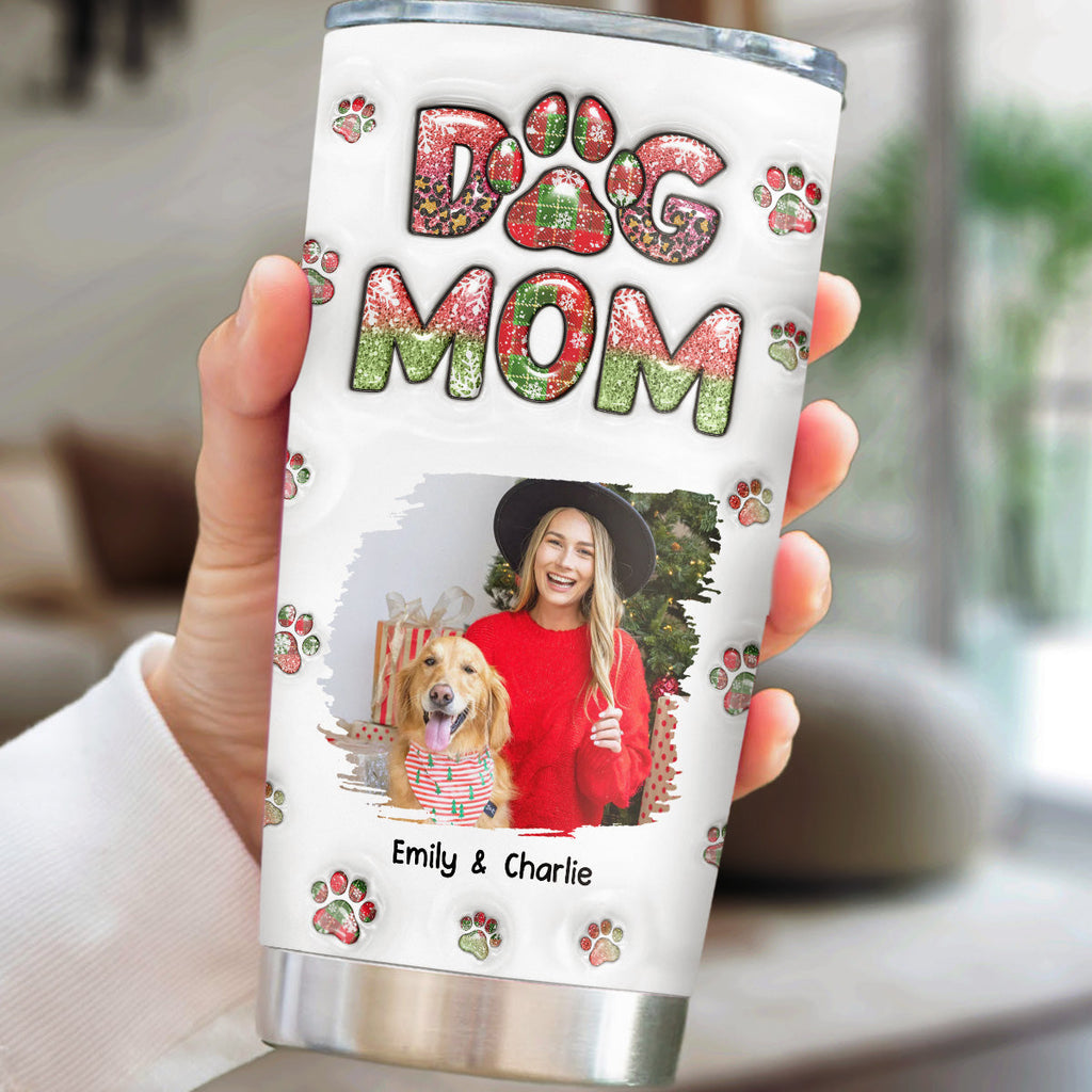 Custom Photo Christmas Birthday Gifts For Dog Mom, Dog Lovers • Dog Mom Lovely Chibi Ver Christmas Photo - Personalized 3D Inflated Effect Tumbler