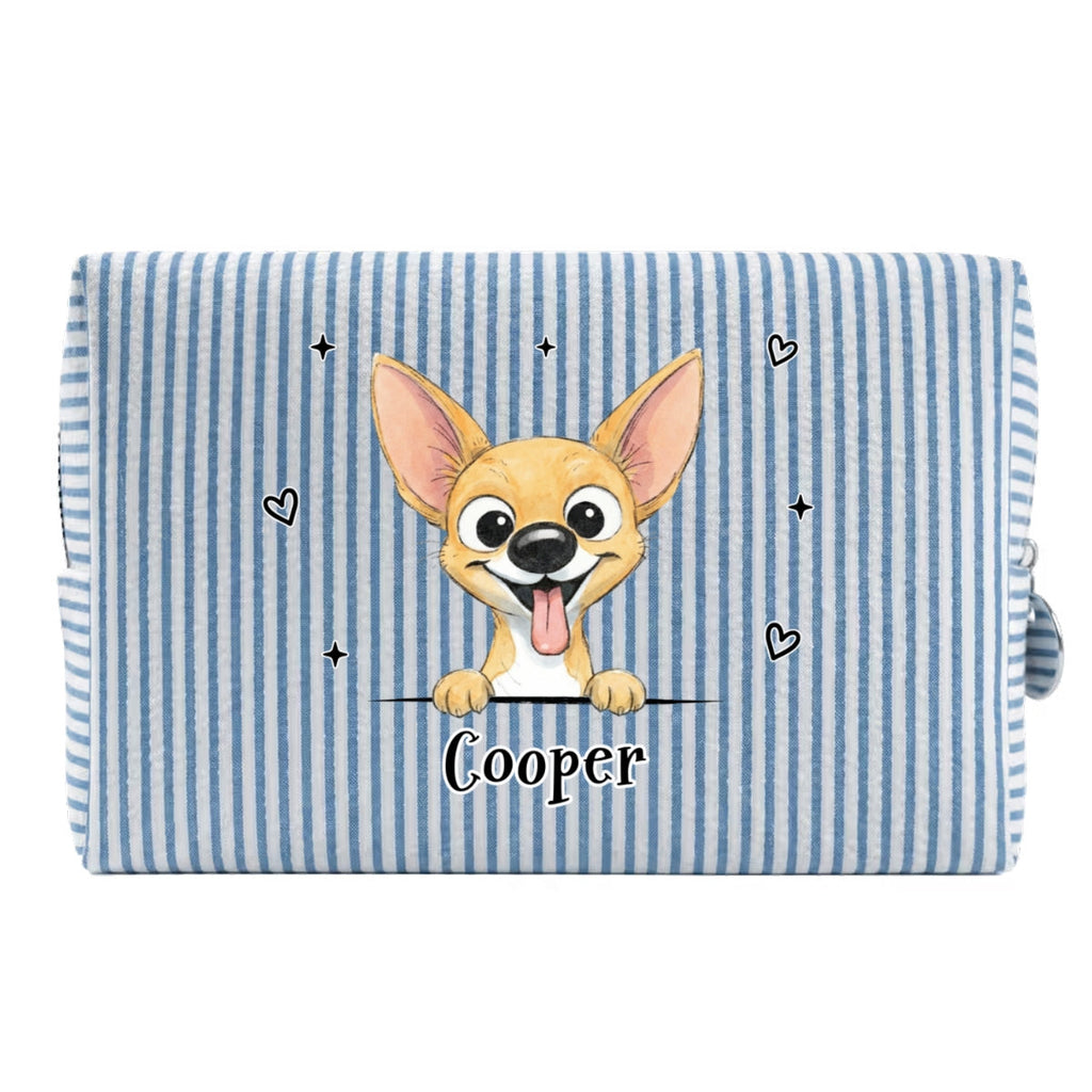 Dog Lover Gift - Personalized Seersucker Print Makeup Bag