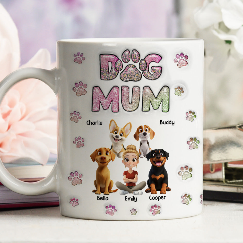 Custom Mother's day Birthday Gifts For Dog Mom, Dog Lovers • Dog Mom Lovely Chibi - Personalized 3D Inflated Effect Mug