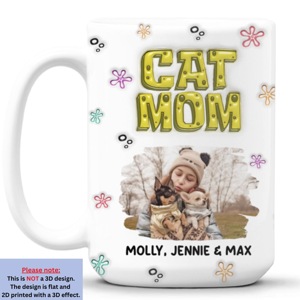 Custom Photo Christmas Birthday Gifts For Cat Mom, Cat Lovers • Sponge Cat Mom Photo - Personalized 3D Inflated Effect Mug