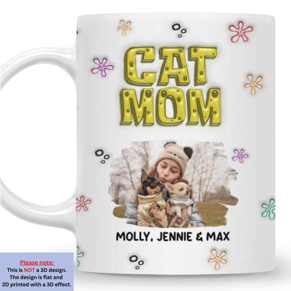 Custom Photo Christmas Birthday Gifts For Cat Mom, Cat Lovers • Sponge Cat Mom Photo - Personalized 3D Inflated Effect Mug