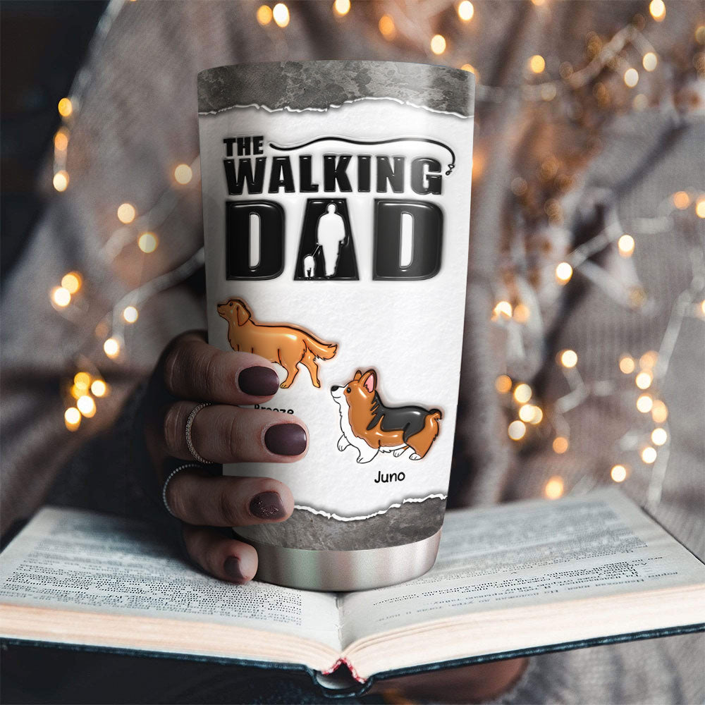Custom Christmas Birthday Gifts For Dog Lovers • Walking With My Dad - Personalized 3D Inflated Effect Tumbler