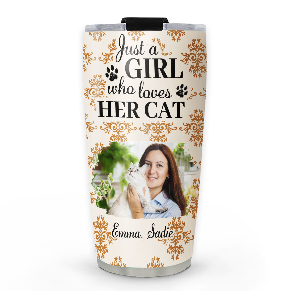 Custom Photo Christmas Birthday Gifts For Pet Mom, Pet Lovers • Pumskin Cat Autumn Photo - Personalized Tumbler