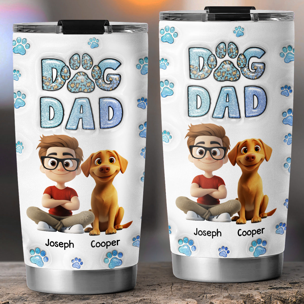 Custom Christmas Birthday Gifts For Dog Dad, Dog Lovers • Dog Dad Handsome Chibi - Personalized 3D Inflated Effect Tumbler