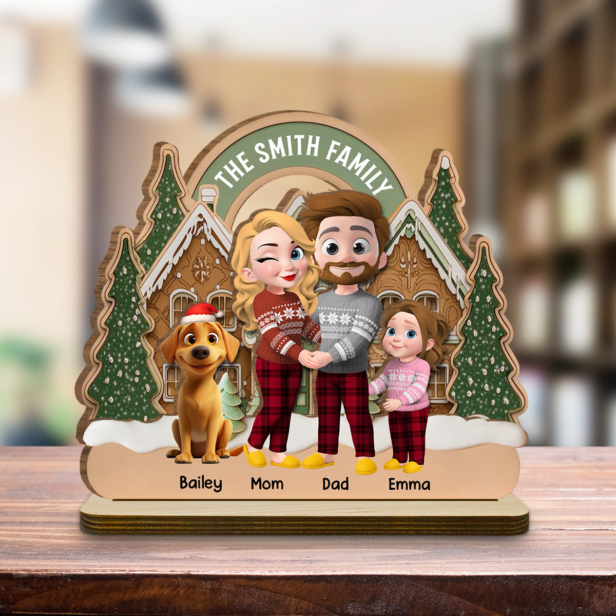 Family Always Together Merry Christmas - Personalized 2-Layer Wood Plaque With Flat Base