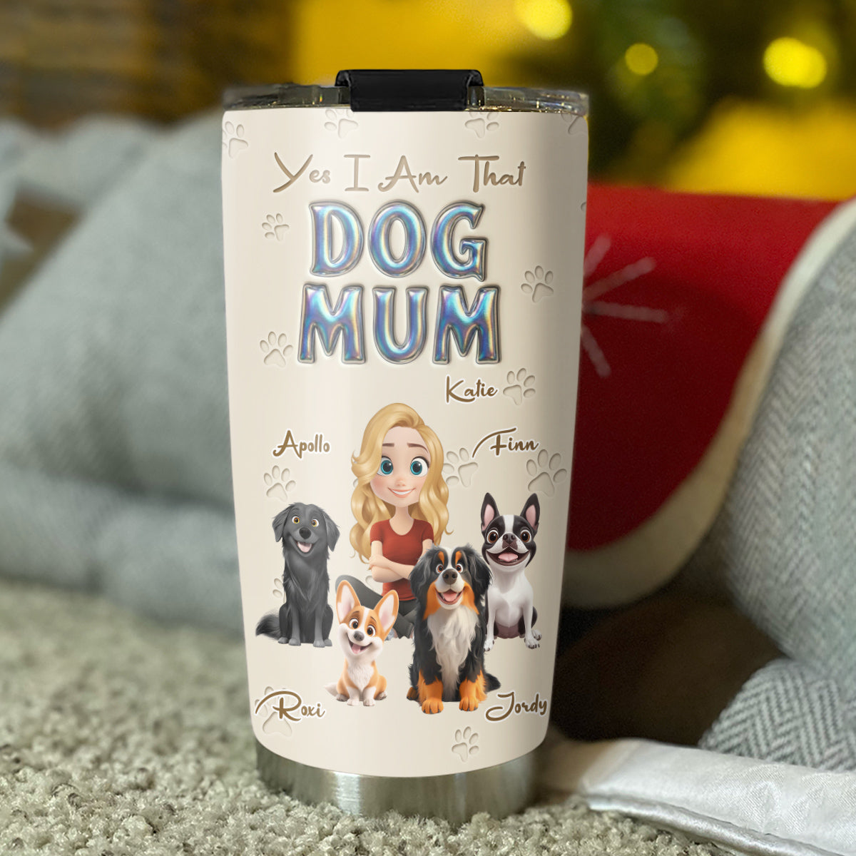 Custom Christmas Birthday Gifts For Dog Mom, Dog Lovers • Heart On You - Personalized 3D Effect Tumbler