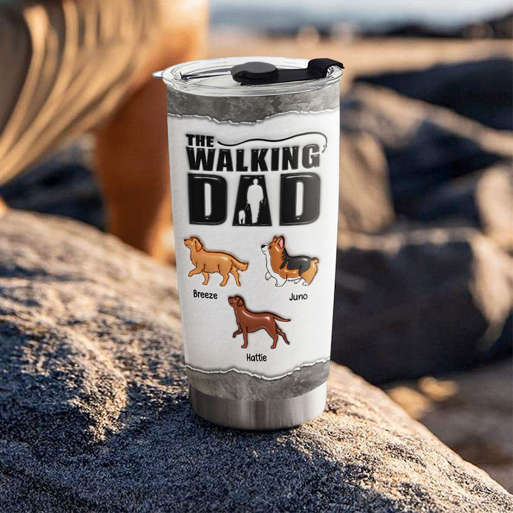 Custom Christmas Birthday Gifts For Dog Lovers • Walking With My Dad - Personalized 3D Inflated Effect Tumbler
