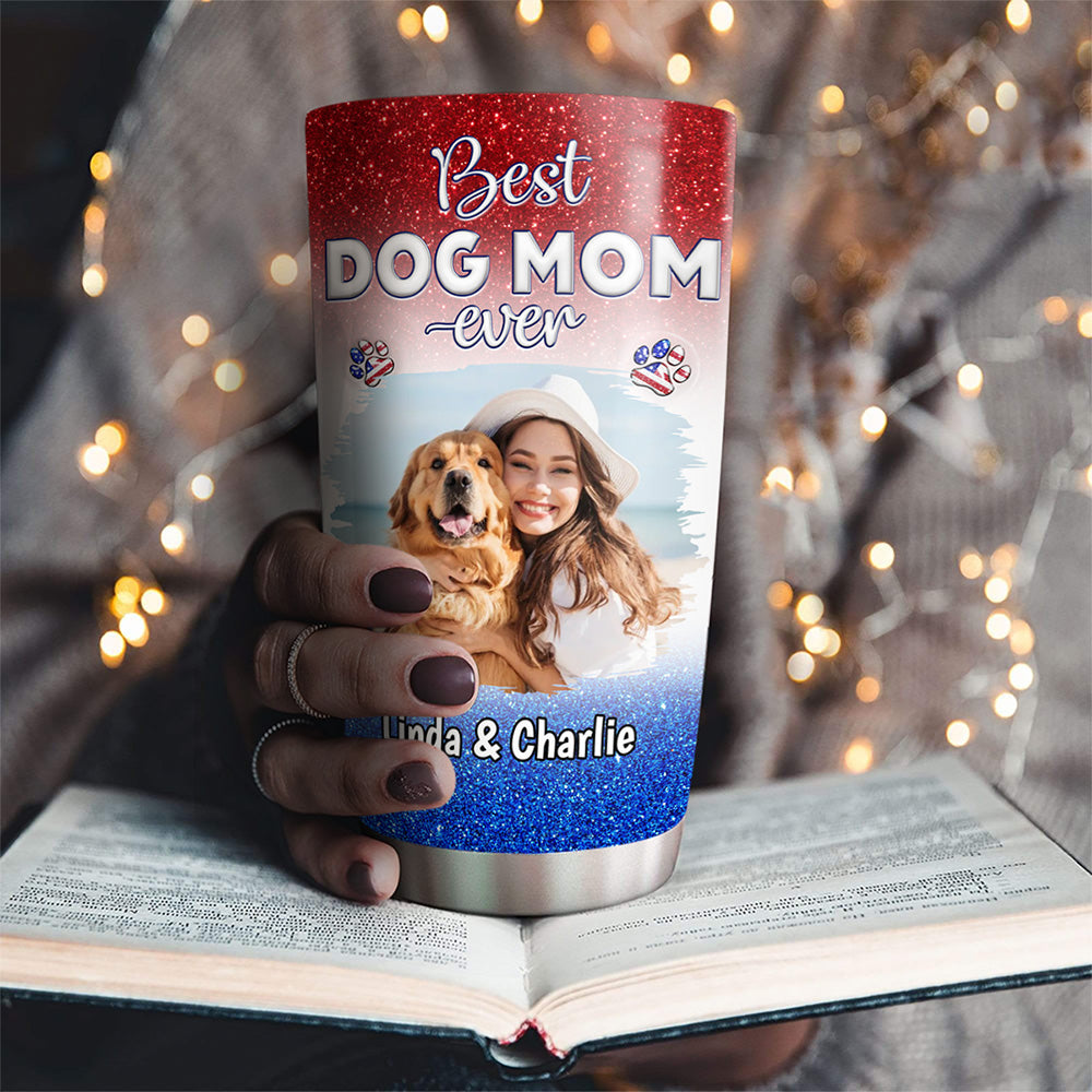 Custom Photo Christmas Birthday Gifts For Dog Mom, Dog Lovers • American Lovely Dog Mom Photo - Personalized 3D Inflated Effect Tumbler