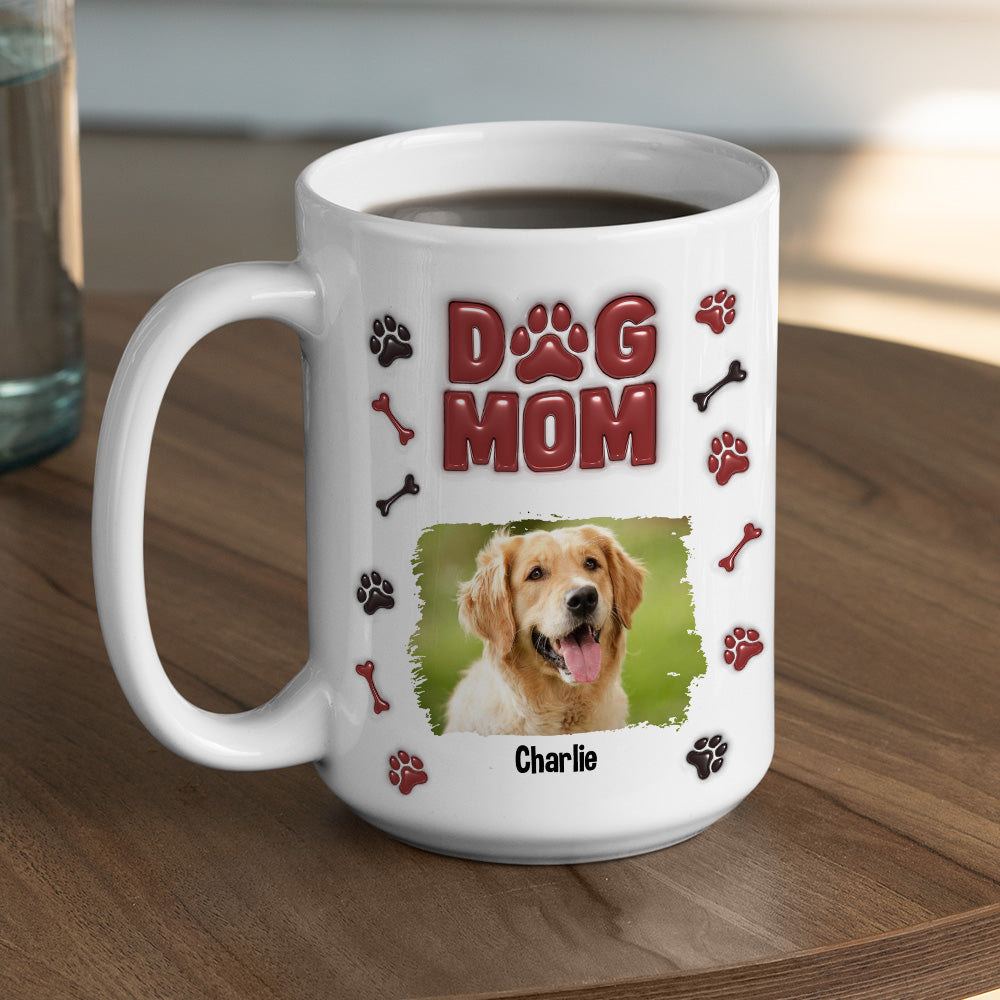 Custom Photo Christmas Birthday Gifts For Dog Mom, Dog Lovers • Lovely Dog Mama Photo - Personalized 3D Inflated Effect Mug