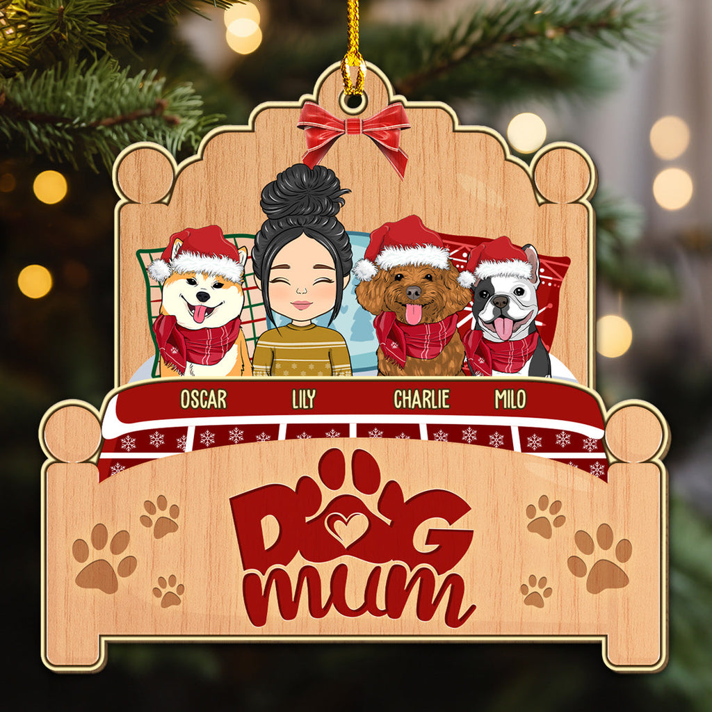 Custom Christmas Decor Home Birthday Gifts For Dog Mom, Dog Lovers • Sleepy Dog Mom - Personalized Wood Ornament