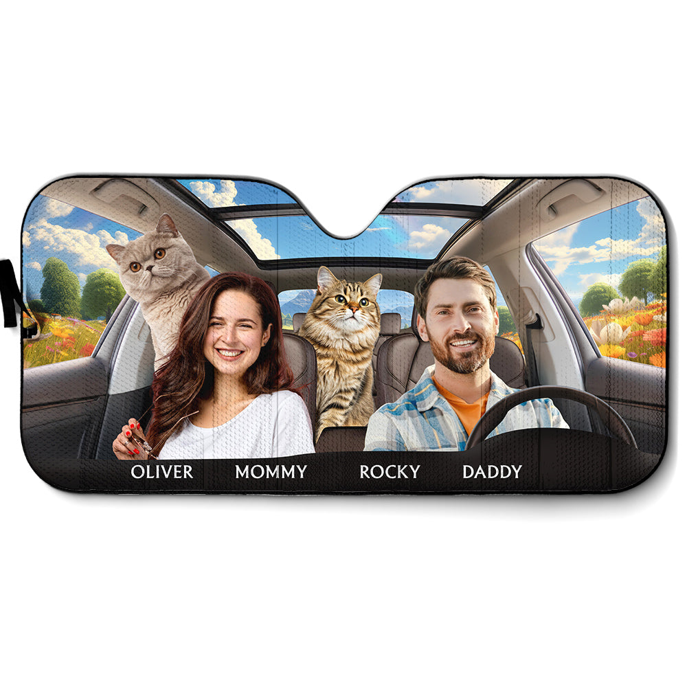 Custom Christmas Birthday Gifts Car Accessories for Cat Parents • Life Is Better With My Cat Couple Photo - Personalized Car Sunshade