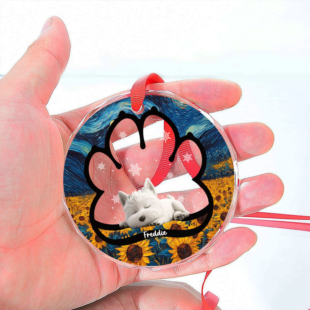 Custom Christmas Memorial Sympathy Gifts For Dogs, Cats • Lay Here With Me - Personalized Glass Ornament