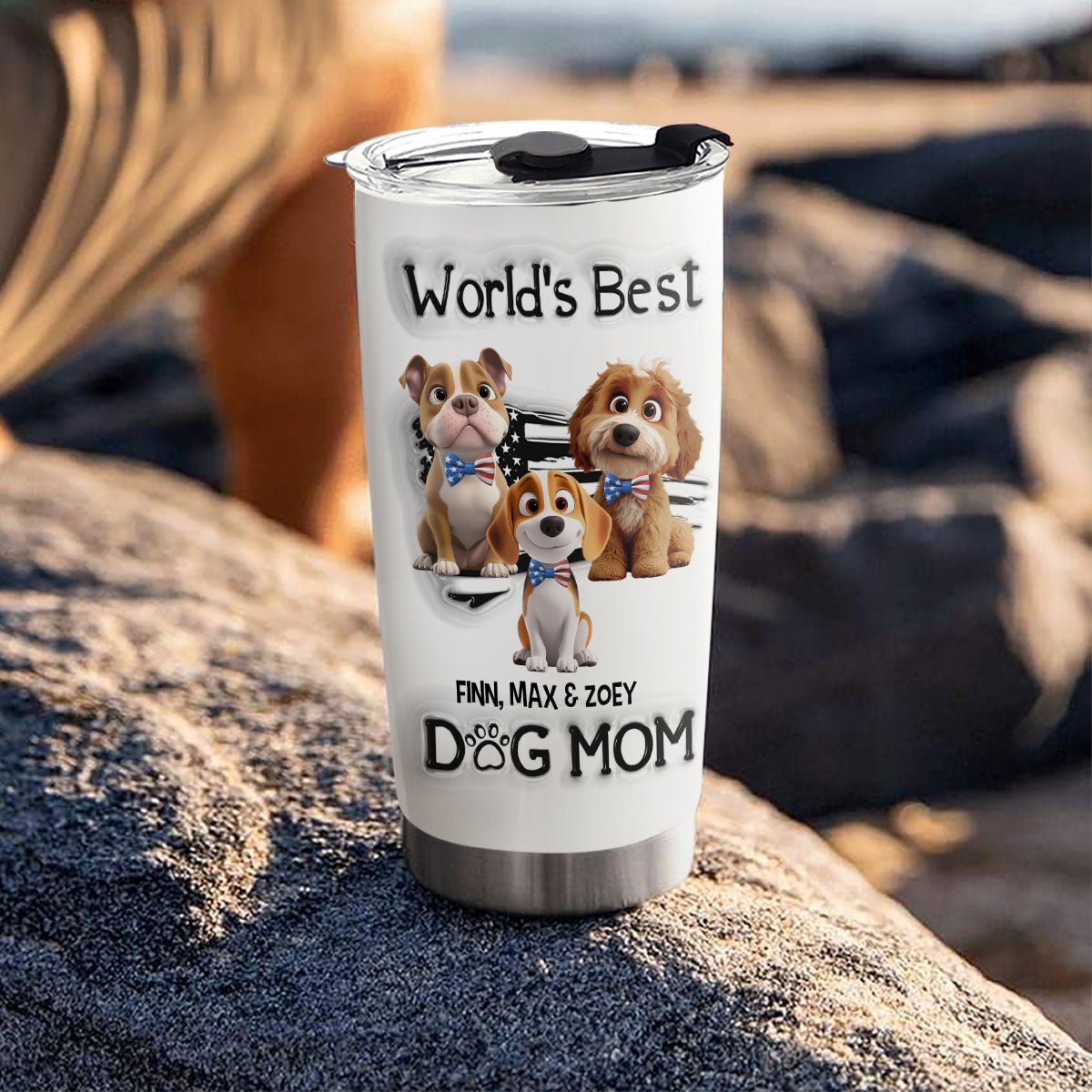 Custom Christmas Birthday Gifts For Dog Mom, Dog Lovers • Worldwide Best Mom - Personalized 3D Inflated Effect Tumbler