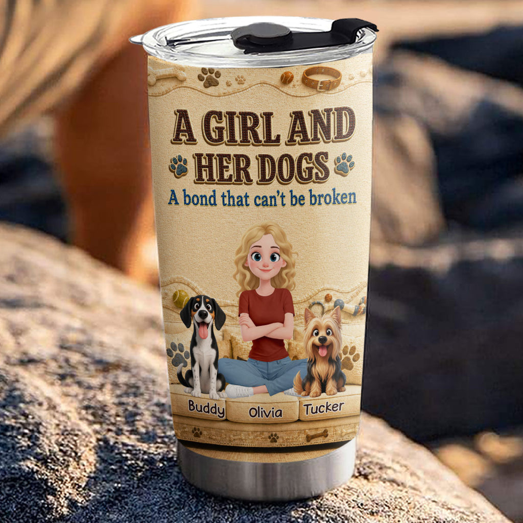 Custom Christmas Birthday Gifts For Dog Mom, Dog Lovers • Snuggly Girl And Her Lovely Dogs - Personalized 3D Effect Tumbler