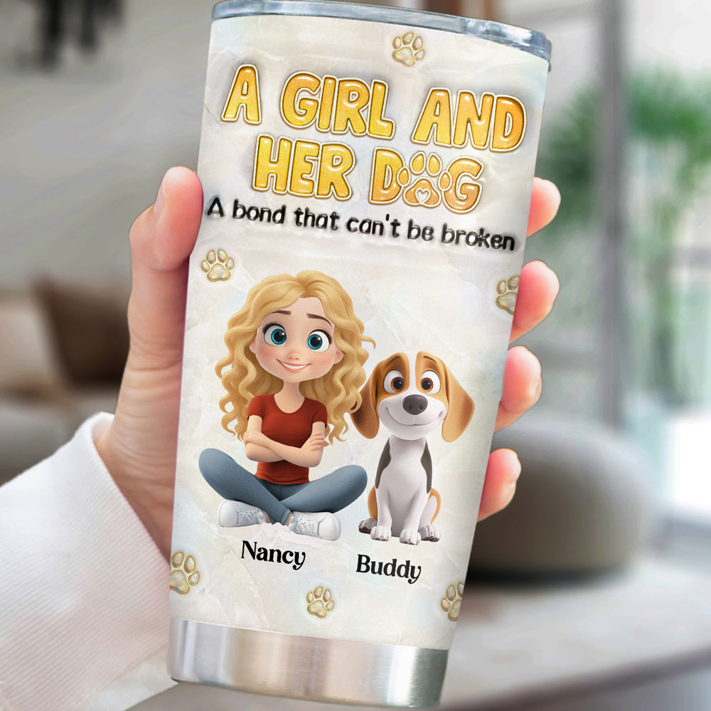 Custom Christmas Birthday Gifts For Dog Lovers • A Girl And Her Dog Mother Of Pearl - Personalized 3D Inflated Effect Tumbler