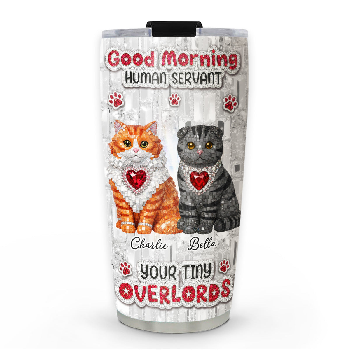Custom Christmas Birthday Gifts For Cat Lovers • Good Morning Human Servant - Personalized 3D Effect Tumbler