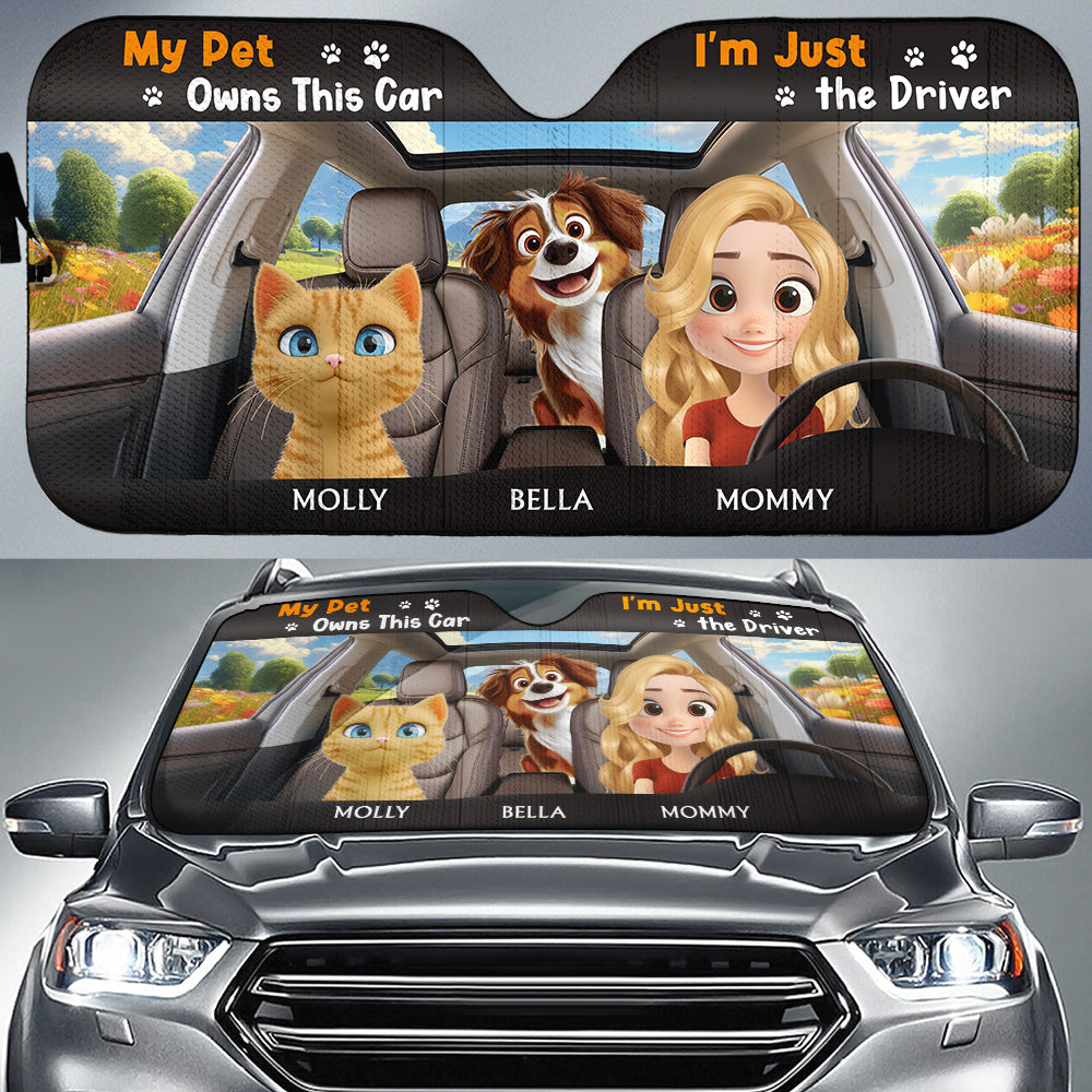 Custom Christmas Birthday Gifts Car Accessories for Pet Parents • My Pets Owns This Car - Personalized Car Sunshade