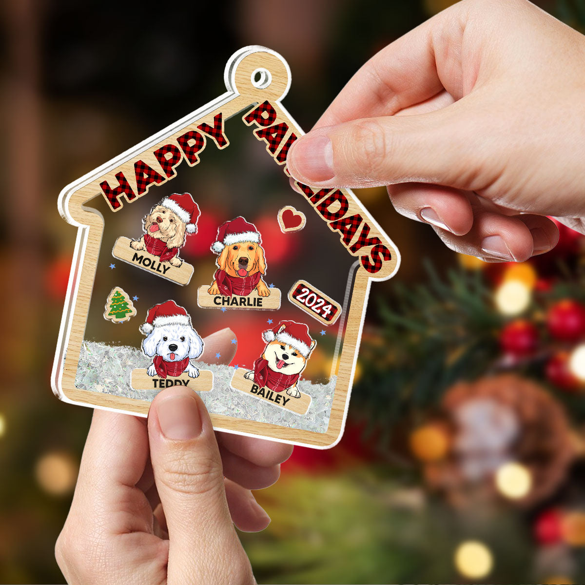 Happy Pawlidays - Personalized Acrylic Shaker Ornament