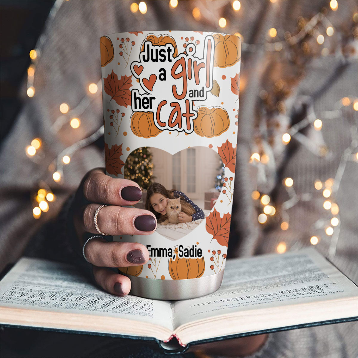 Custom Photo Christmas Birthday Gifts For Cat Mom, Cat Lovers • Falling For Cats Photo - Personalized Tumbler