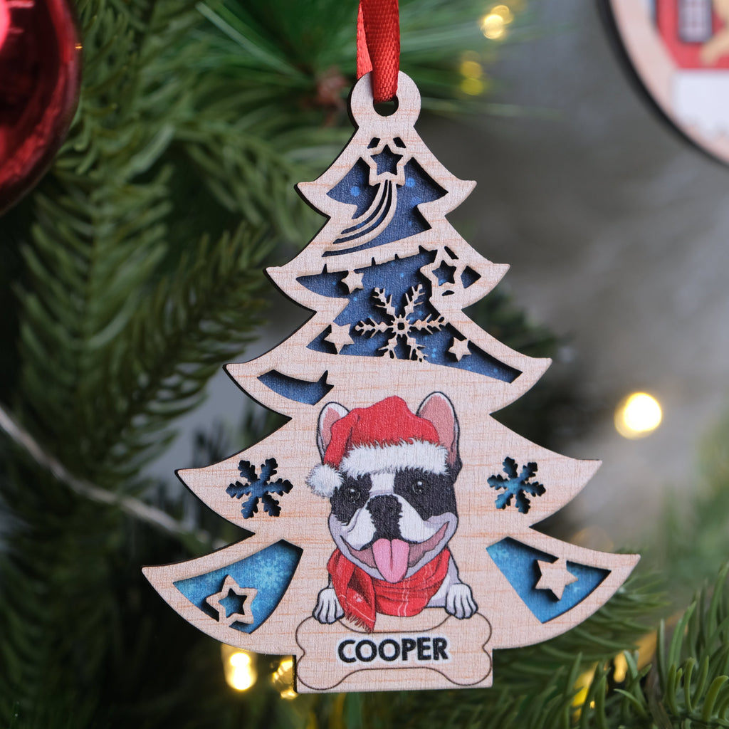 Custom Christmas Decor Home Birthday Gifts For Dog Mom, Dog Lovers • Dog And Christmas Tree - Personalized 2-layered Wood Ornament