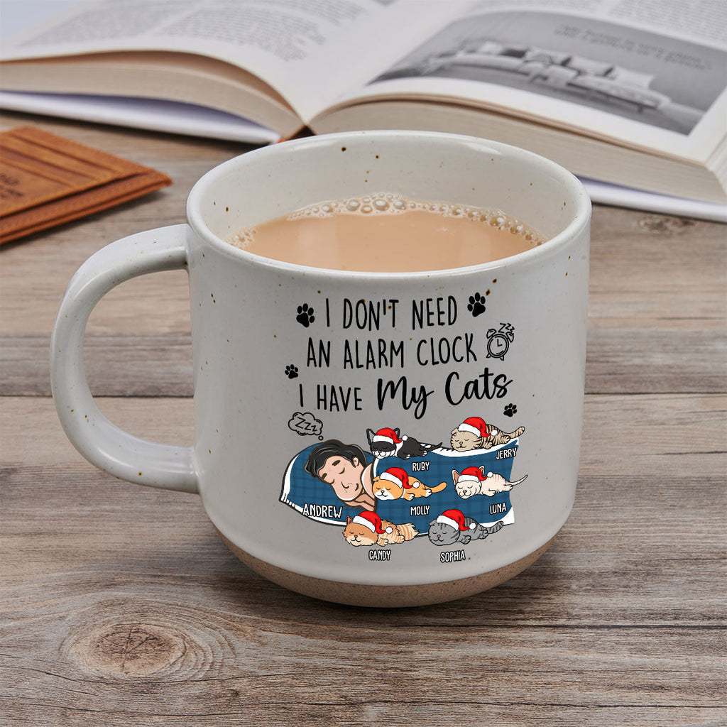 Custom Mother's day Birthday Gifts For Cat Mom, Cat Lovers • My Cat Alarm Clock - Personalized Pottery Mug