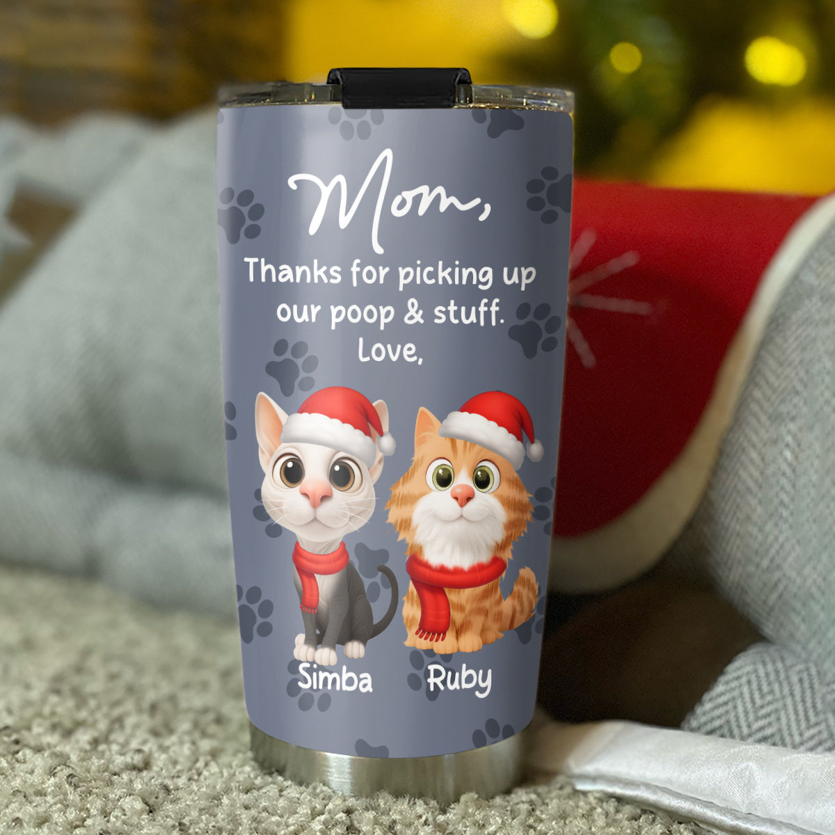 Custom Christmas Birthday Gifts For Cat Lovers • Picking Up My Poo And Stuff Ver Cat - Personalized Tumbler