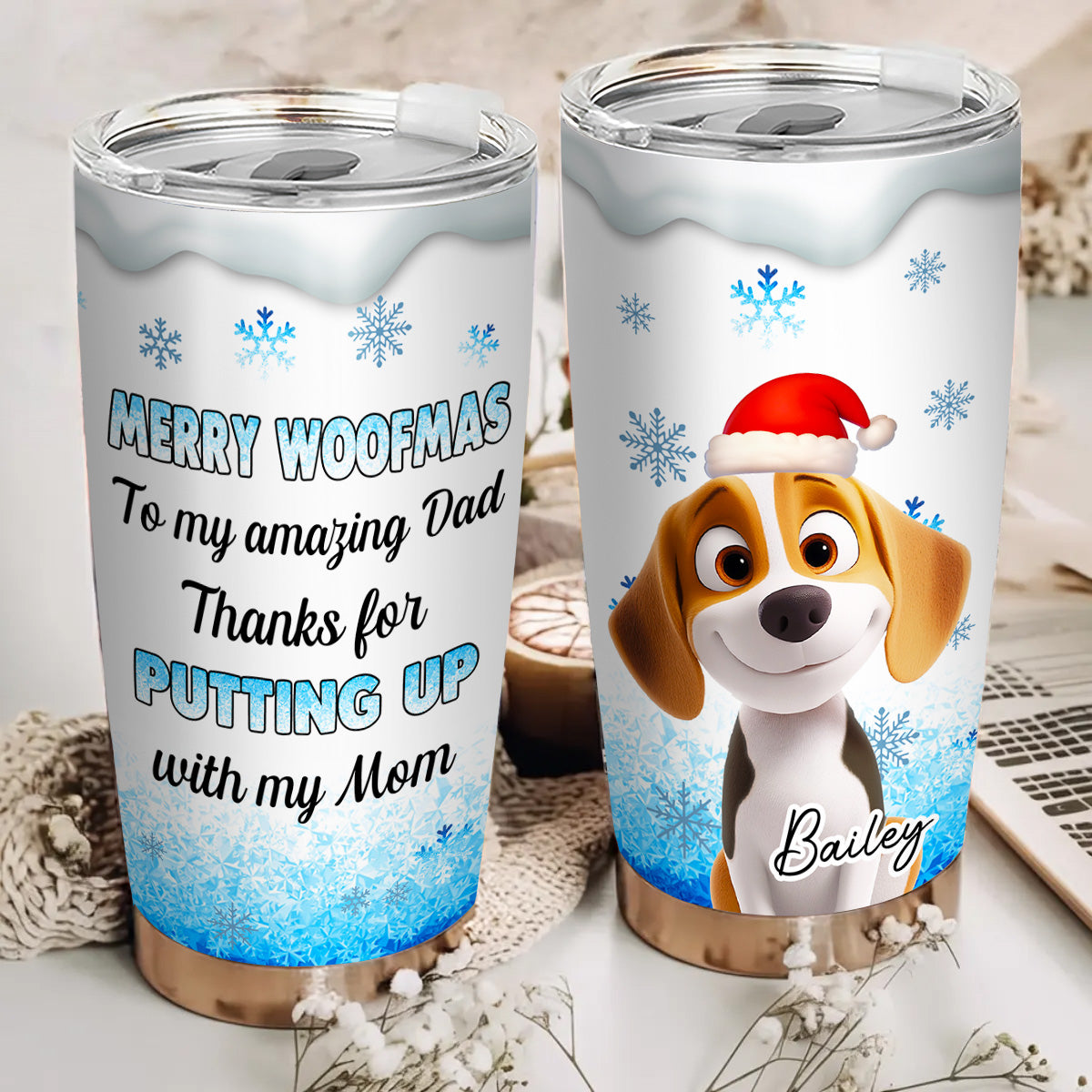 Custom Christmas Birthday Gifts For Dog Lovers • Happy Woofmas - Personalized Tumbler