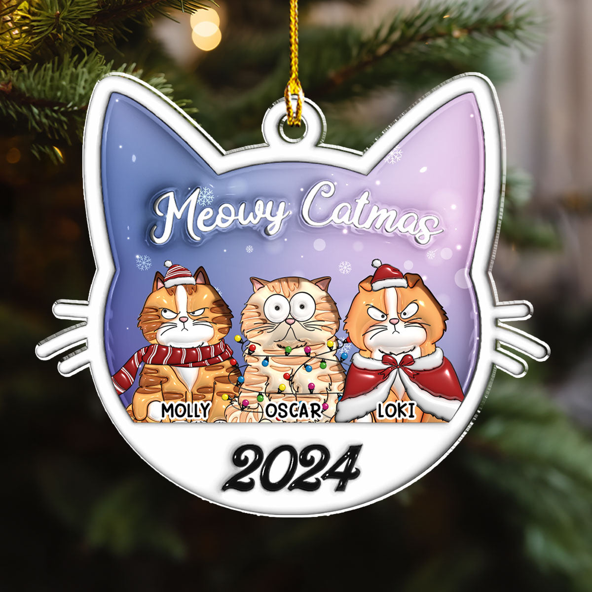 Custom Christmas Decor Home Birthday Gifts For Cat Lovers • Meowy Catmas 2024 - Personalized 3D Inflated Effect Acrylic Ornament