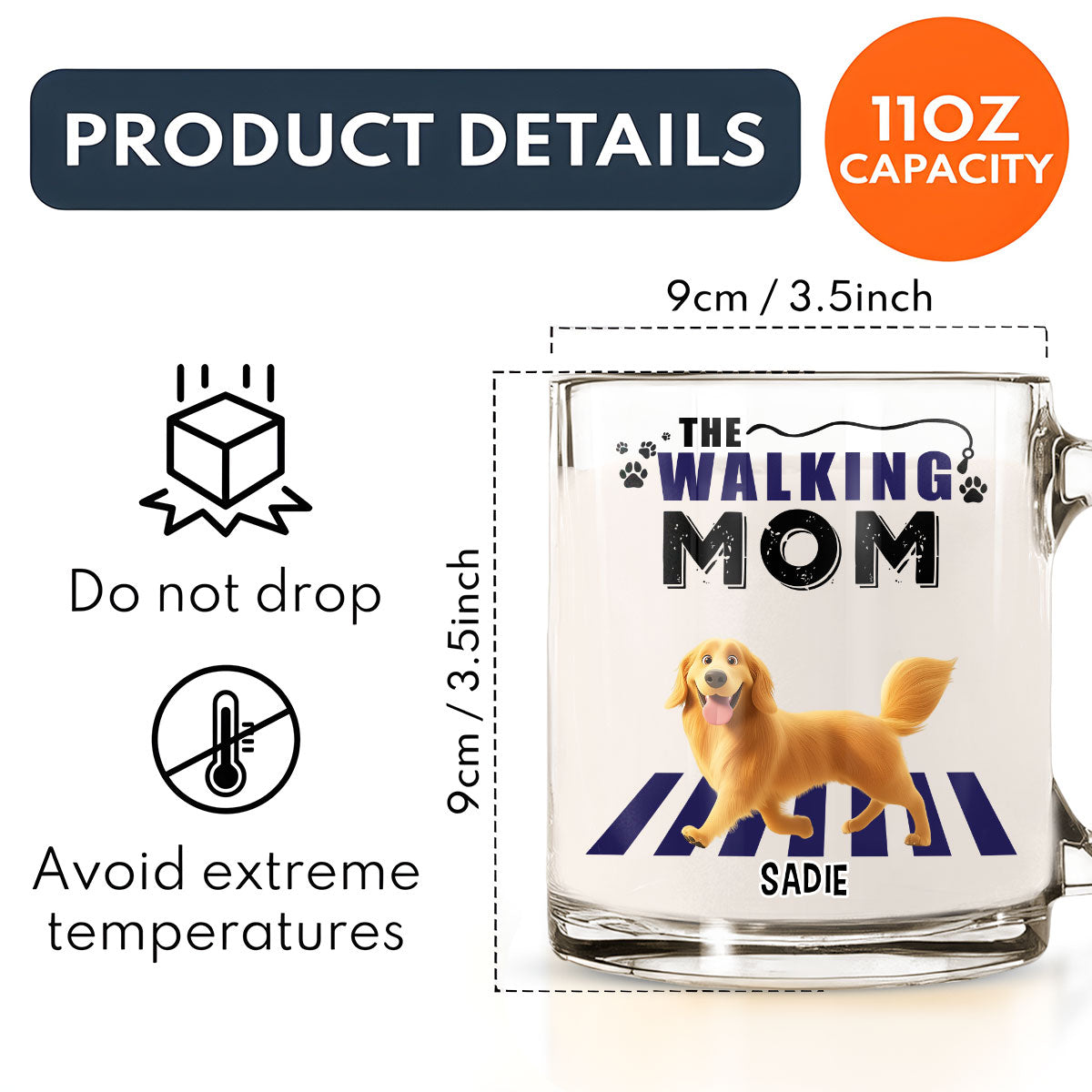 Custom Mother's day Birthday Gifts For Dog Mom, Dog Lovers • Walking Mom Cartoon - Personalized Glass Mug
