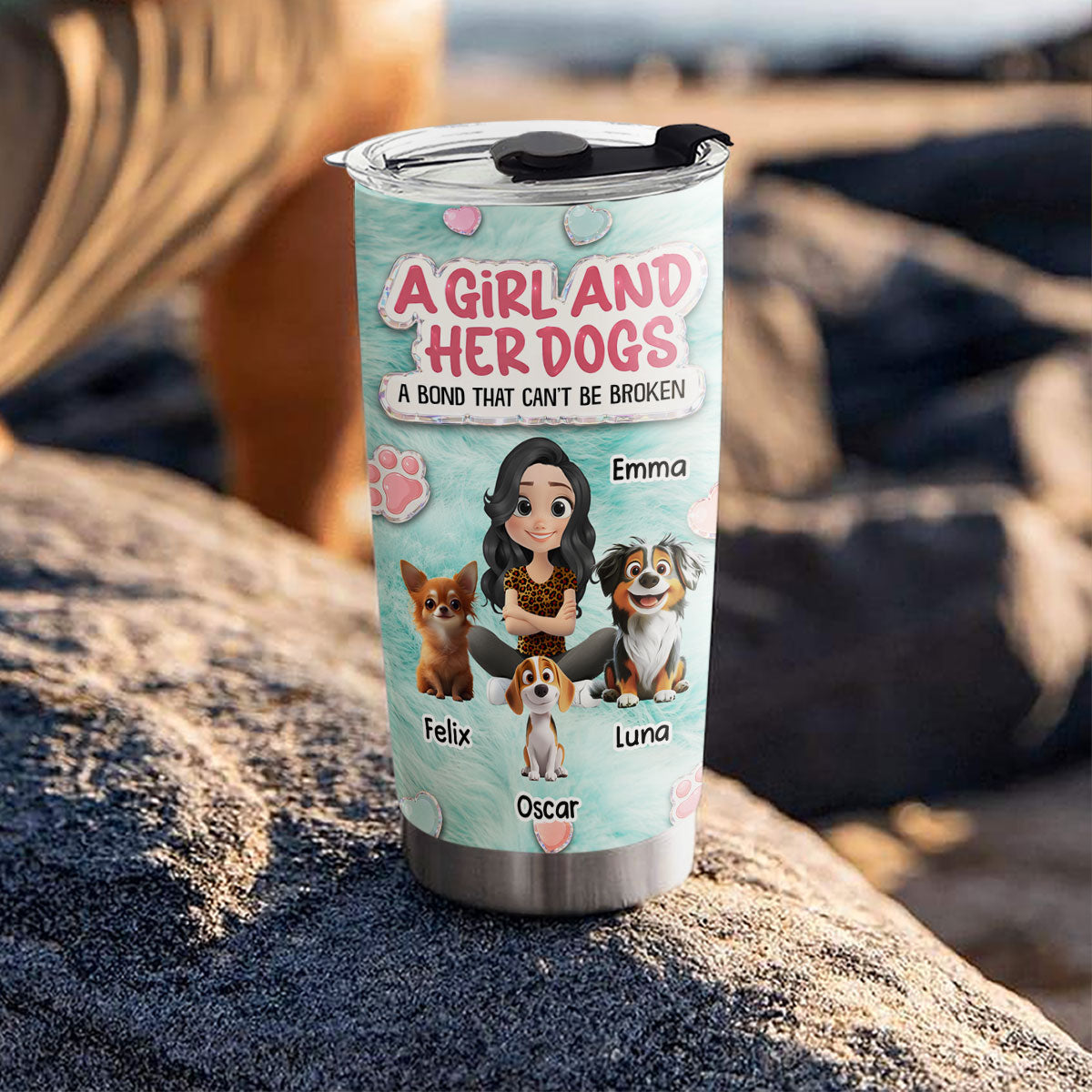Custom Christmas Birthday Gifts For Dog Mom, Dog Lovers • Stuffy Cute Girl And Her Dogs - Personalized 3D Effect Tumbler