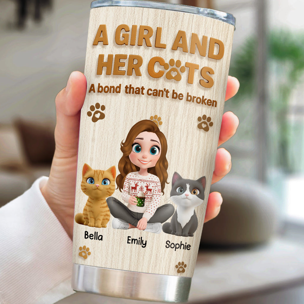 Custom Christmas Birthday Gifts For Cat Mom, Cat Lovers • A Girl And Her Cat Snowball - Personalized Tumbler