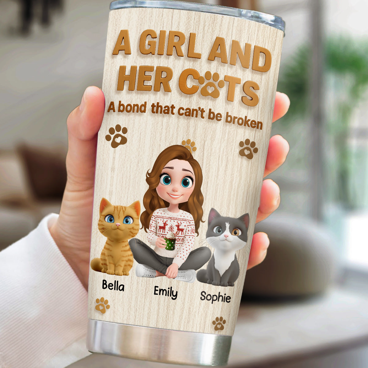 Custom Christmas Birthday Gifts For Cat Mom, Cat Lovers • A Girl And Her Cat Snowball - Personalized Tumbler