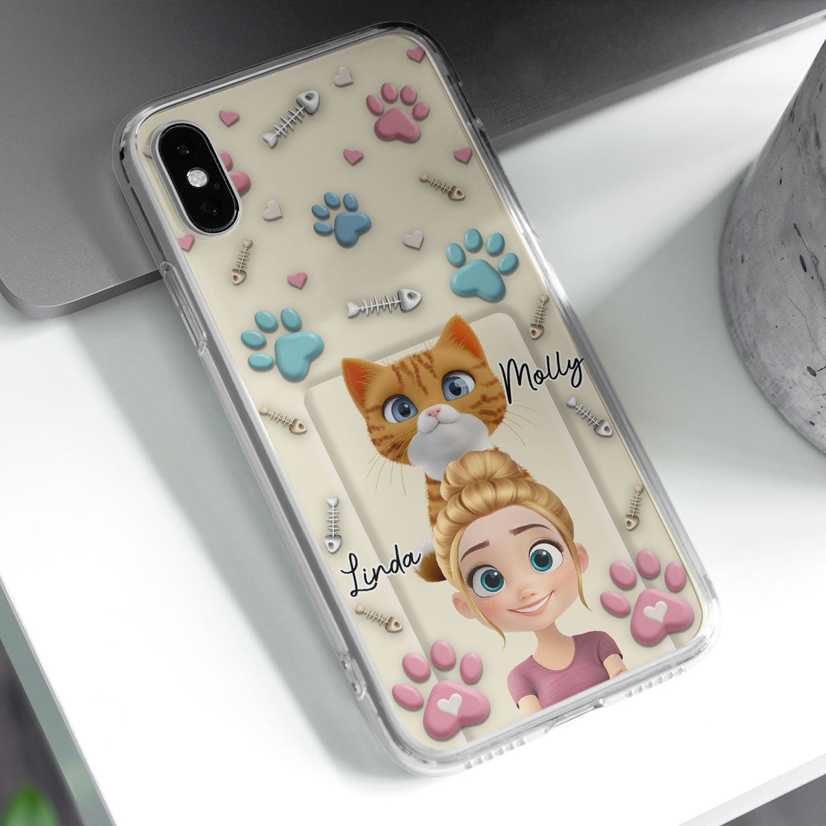 Cat Mom Cartoon - Personalized 3D Effect Phone Case