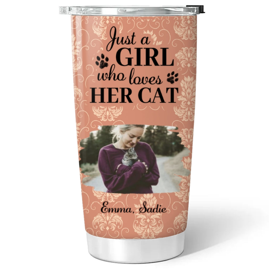 Custom Photo Christmas Birthday Gifts For Cat Mom, Cat Lovers • Pumskin Cat And Girl Photo - Personalized Tumbler