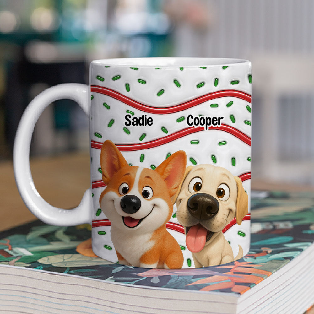 Custom Christmas Birthday Gifts For Dog Lovers • Dog And Cake Cartoon - Personalized 3D Inflated Effect Mug
