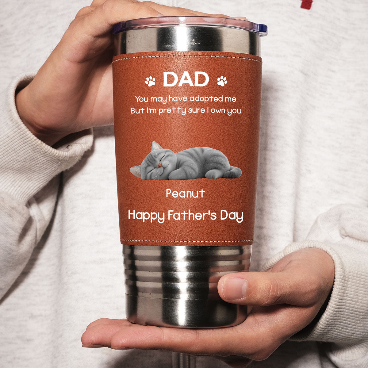 Custom Father's day Birthday Gifts For Cat Dad, Cat Lovers • I Own You For Sure Cat Ver - Personalized Leather Tumbler