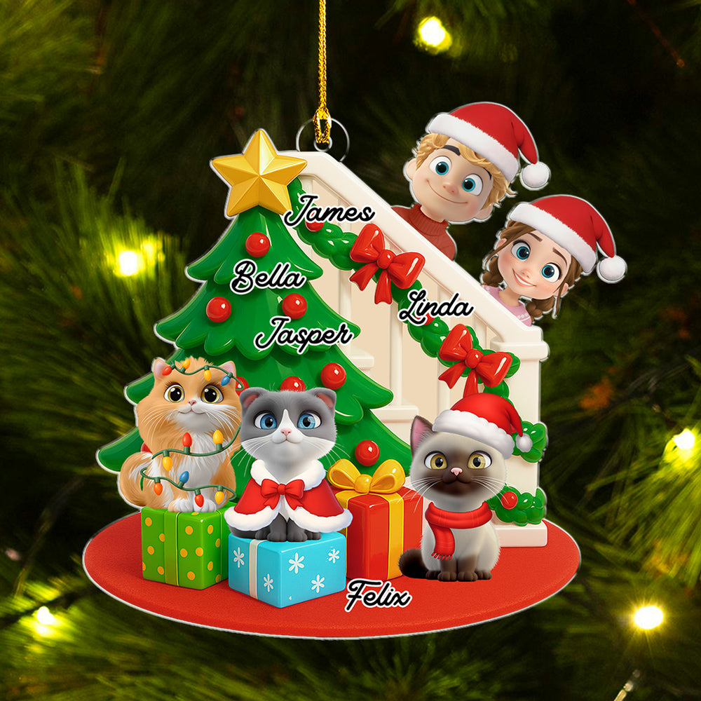 Custom Christmas Decor Home Birthday Gifts For Cat Lovers • Hide And Seek - Personalized 3D Effect Acrylic Ornament
